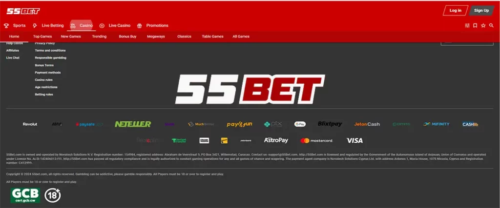 55Bet Betalningsmetoder