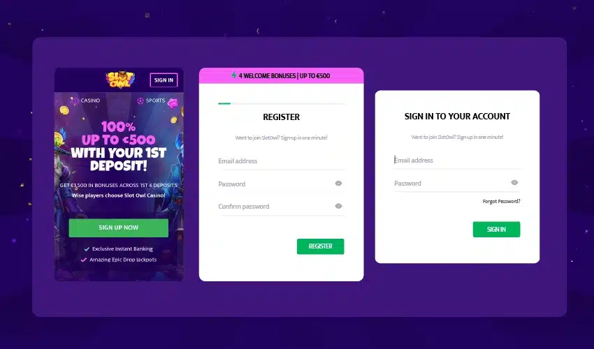 Slot owl casino registrering. 100% up to âŹ500 with your 1st deposit. Get âŹ1500 in bonuses across 1st 4 deposits. Wise players choose Slot owl casino. Sign up now.
4 welcome bonuses I Up to âŹ500
Register
Want to join SlotOwl? Sign up in one minute!
Email address
Password
Confirm password
Sign in to your account
Want to join Slotowl? Sign up in one minute!
Email address
Password
Forgot password?
Sign in