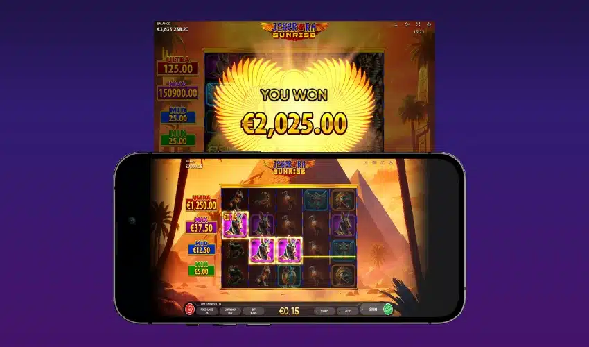iWild casino mobilspel. Jekerora Sunrise. You won âŹ2,025.00.
Ultra 125.00. Max 150900.00. Mid 25.00. Min 25.00
Jekorora Sunrise
Ultra âŹ1,250.00
Max âŹ37.50
Mid
âŹ12.50
Min
âŹ5.00
âŹ0.15 Spin