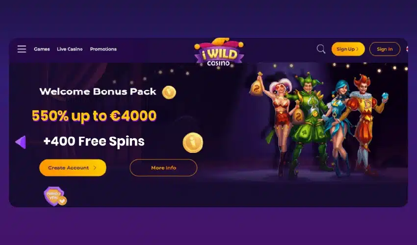 iwild casino bonusar. Games, Live casino, Promotions, iWild casino, Sign up, Sign in, Welcome Bonus pack, 55% up to âŹ4000 + 400 Free spins, Create Account, More info.