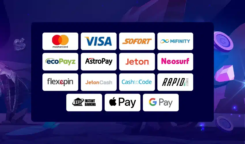 Gemler casino betalningsmetoder. Mastercard, Visa, Sofort, Mifinity, Ecopayz, Astropay, Jeton, Neosurf, Flexepin, JetonCash, Cashtocode, Rapid Transfer, Instant Banking, Apple Pay, Google Pay.